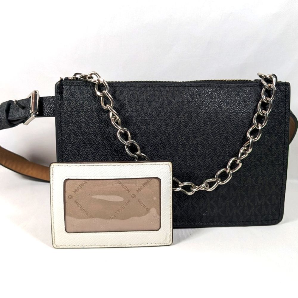 Michael Kors Belt Bag With Silver Tone Chain & A Michael Kors ID & Card Carrier